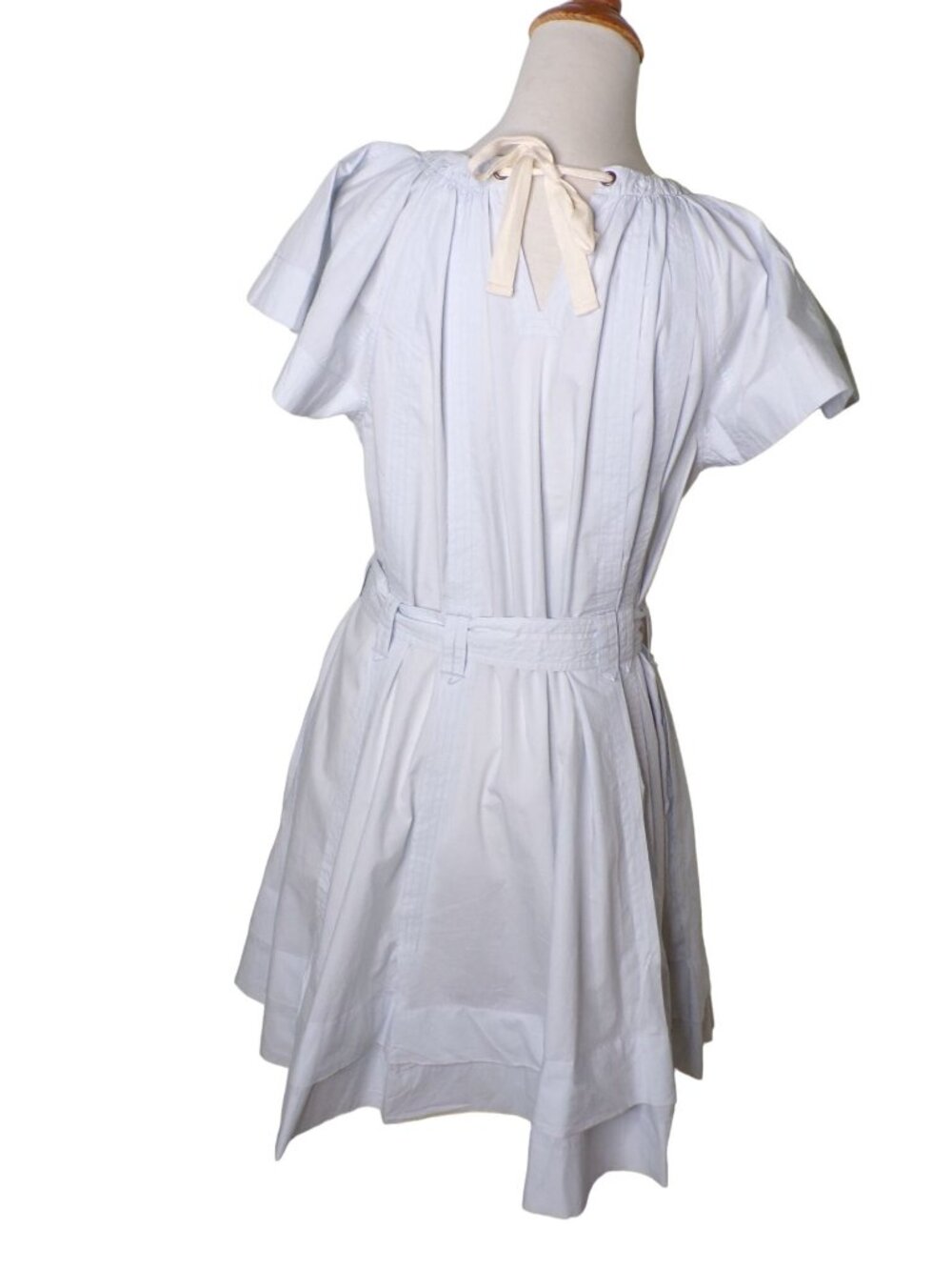 🆕ULLA JOHNSON Mae Mini Dress Sea Glass Blue Cotton Flutter Sleeve Belted 8 - Picture 10 of 12